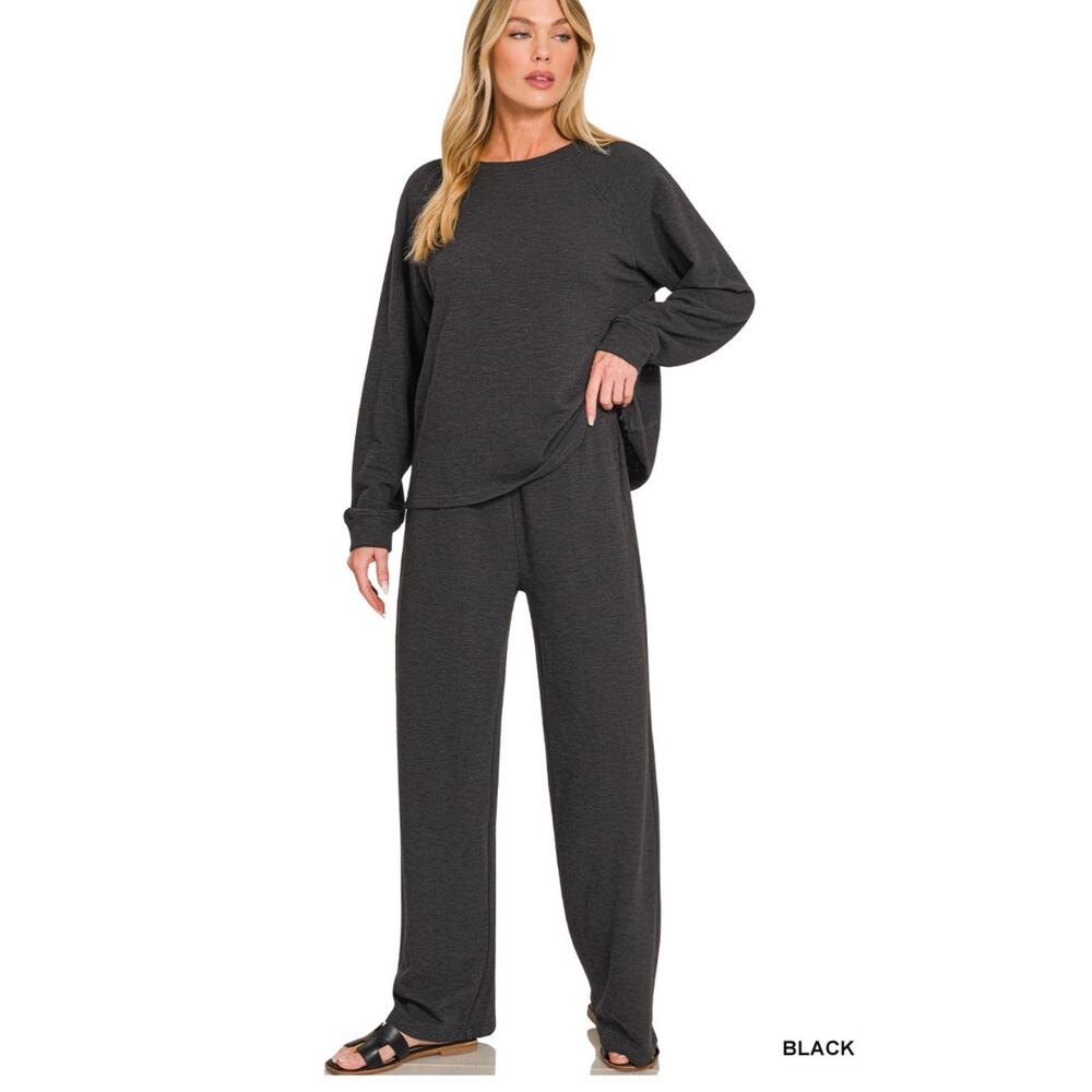 SLUB LONG SLEEVE TOP & PANTS 2PCS SET